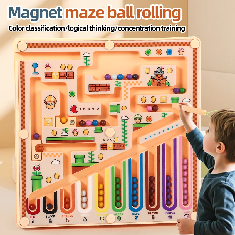 A Magnetic Maze Advanced Bead-Moving Mathematical Logical Thinking Classification Cognitive Education Educational Early Education Toy for Children, Visual, Intellectual Development, Hands-On and Brain Use