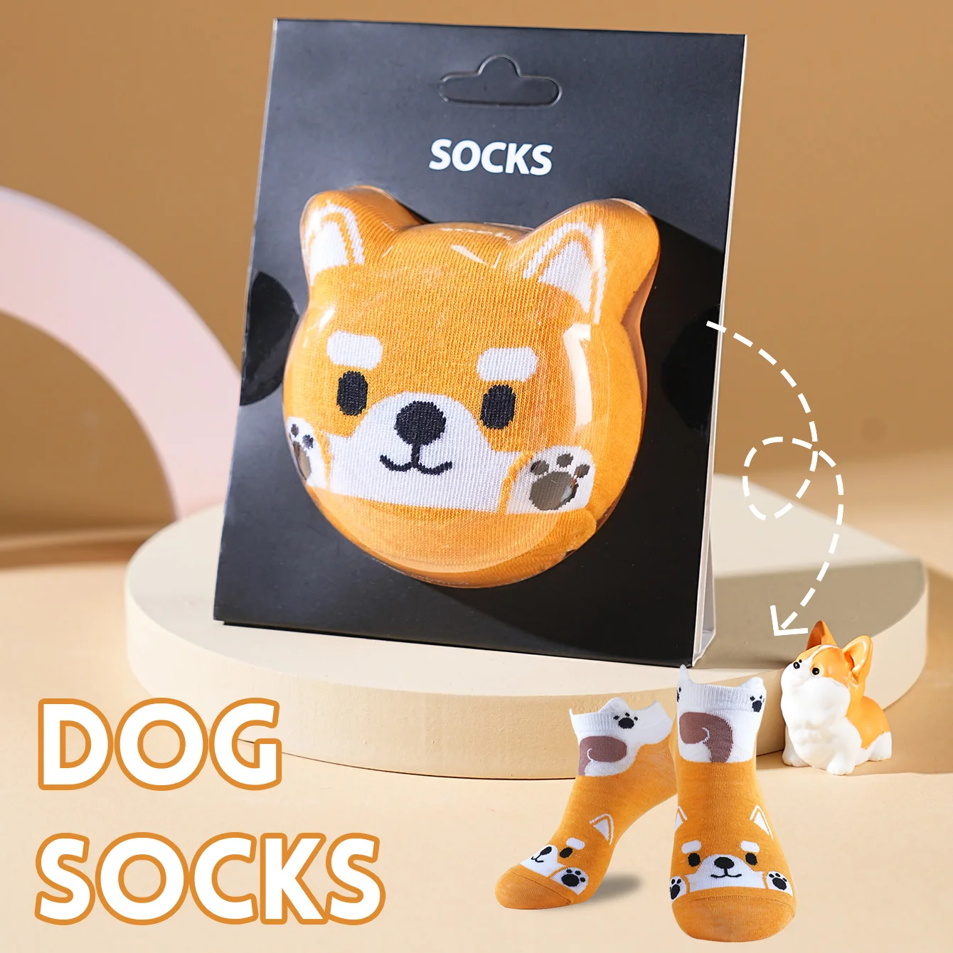 1 pair of unisex short socks with a novel and interesting animal dog design, gift box socks, creative socks, fashionable and trendy style, comfortable and breathable, suitable for parties, casual wear, Valentine's Day, Halloween, birthdays, Christmas, New Year, Thanksgiving, autumn and winter, all-season creative gift box