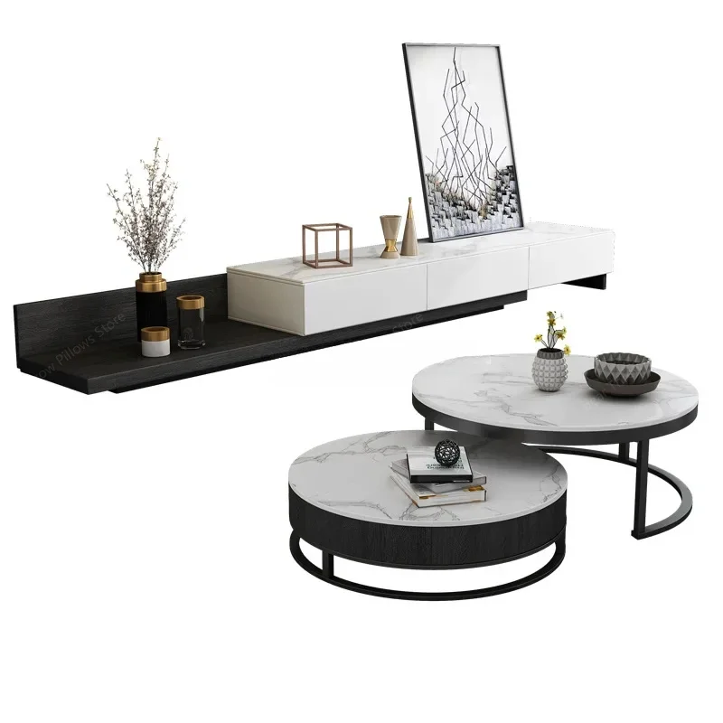 

Slate Coffee Table Simple Modern Small Apartment Round Coffee Table TV Cabinet Combination Living Room Household Slate Round Cof