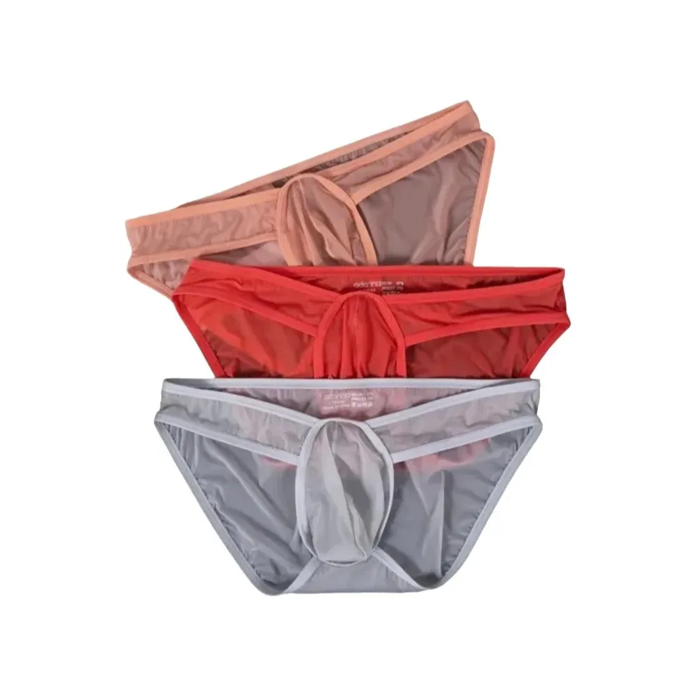 

3PCS Men's ultra-thin invisible transparent triangle underwear sexy hip lifting U convex solid color low waist