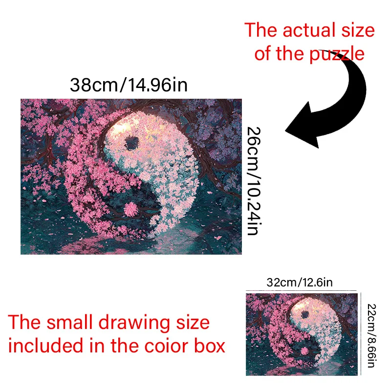 Pudełko (A) puzzli dla dorosłych, z motywem różowego kwiatu wiśni i Tai Chi - odporne na zarysowania, wymagające, odpowiednie dla dorosłych, rodzinne.