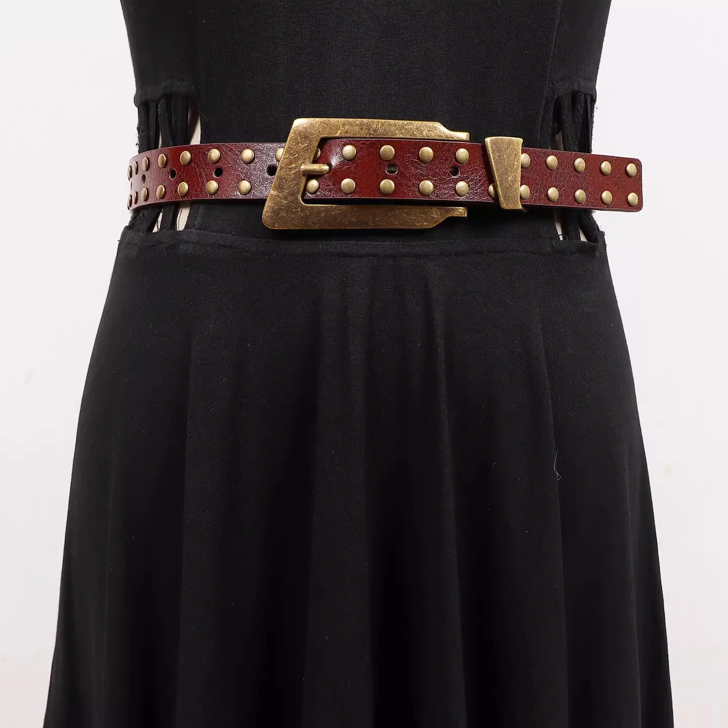 Women's Vintage Rivet PU Leather Punk Cummerbunds Female Dress Corsets Waistband Belts Decoration Wide Belt R2741