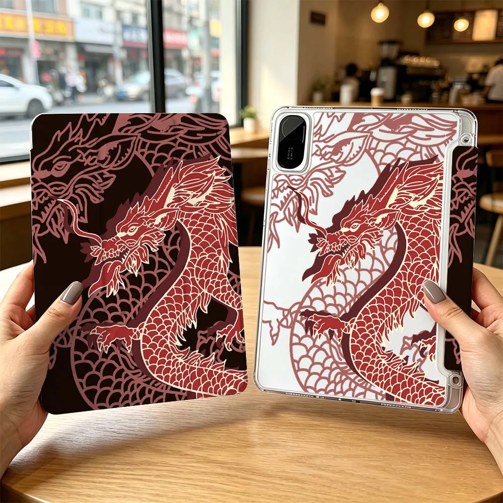 Cartoon Red Dragon Pattern For Xiaomi Redmi Poco Pad 8 7 6 5 C1 SE 9.7 11.2 12.1 11 inch 3Y Tablet Case Cool