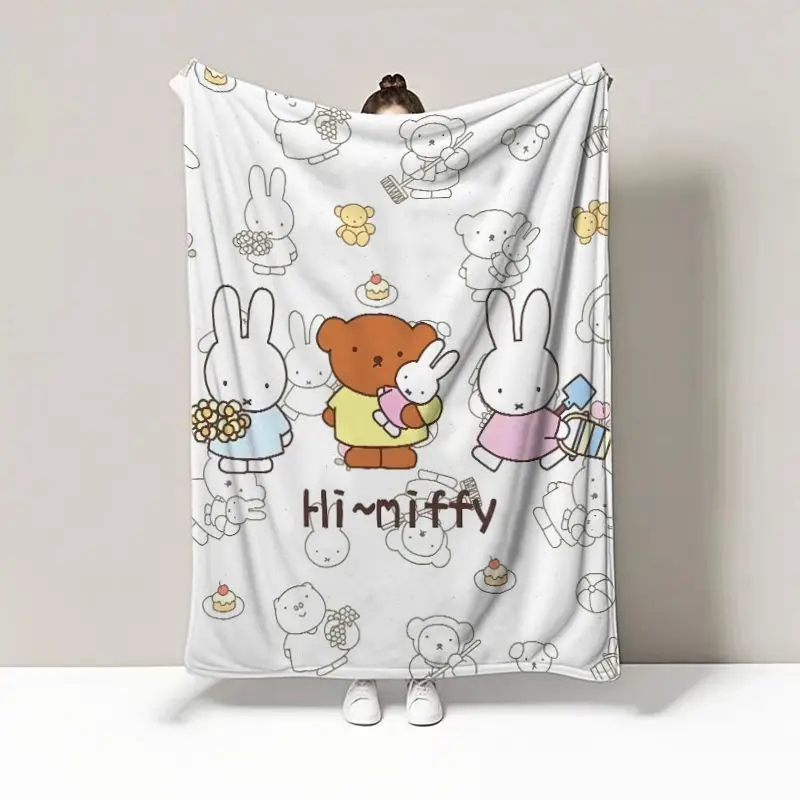 Anime Miffy Flannel Blanket Cartoon Cute Polka Dots Nap Shawl Air Conditioning Student Lunch Break Lovely Kawaii Comfortable New