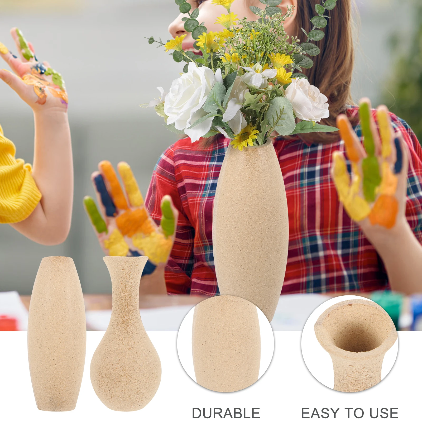 

2Pcs Natural Wood Flower Vase Handmade Retro Design Decorative Flower Bottle