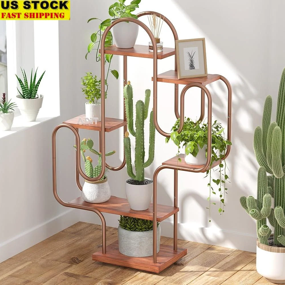 6 Tier Metal Plant Stand Indoor Plant Shelf Corner Cactus Shape Display Rack Waterproof Heavy Load Home Decor Balcony