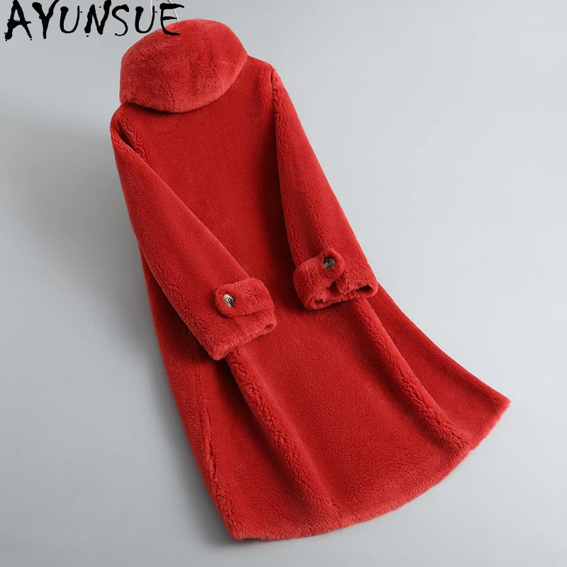 AYUNSUE 100 % natürliche Wollmäntel für Damenbekleidung, lange körnige Samtjacken für Damen, 2025, neu in Oberbekleidung, Ropa Para Mujer