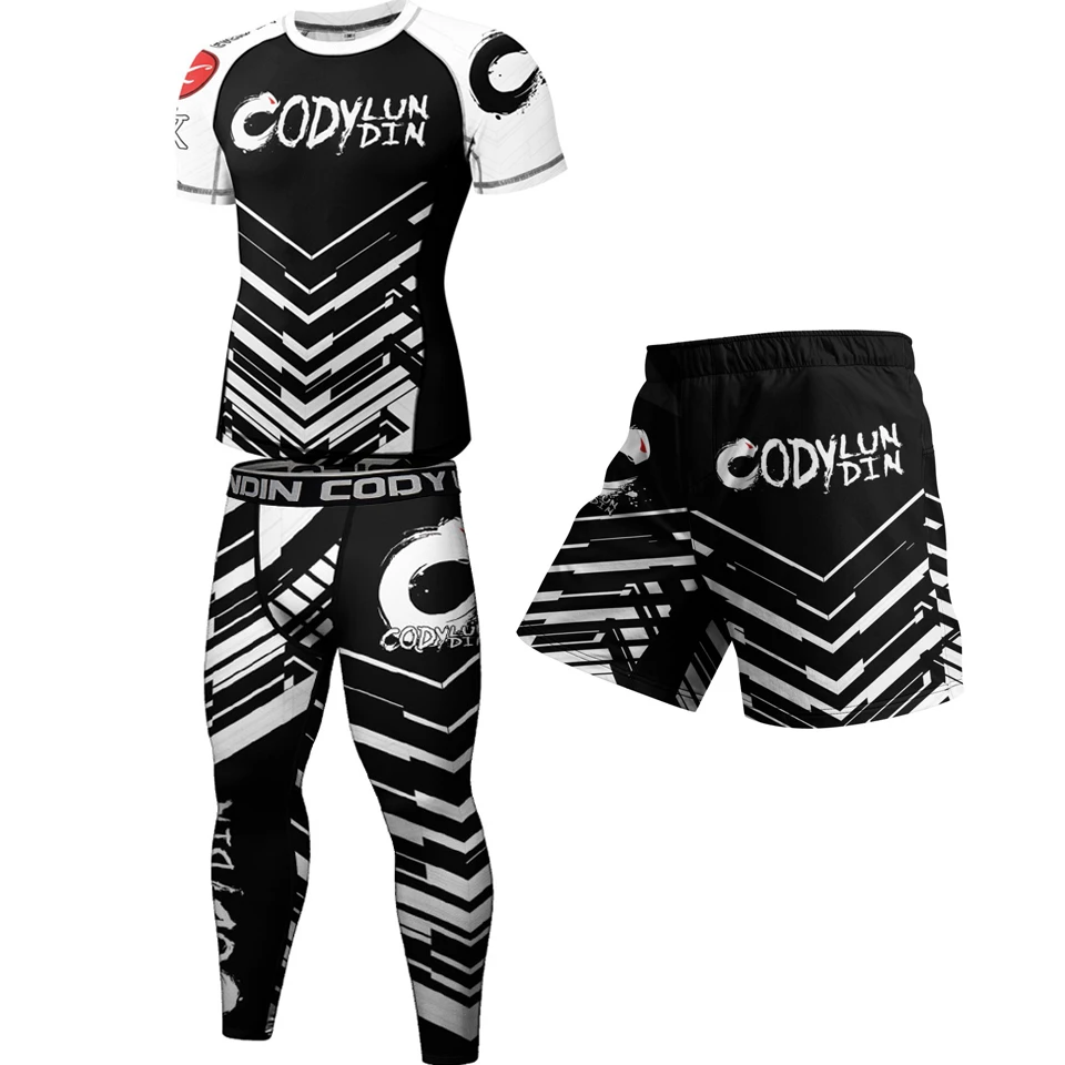 MMA kimono jiu jitsu T-shirt+Leggings 4pcs/Set Men Muay Thai boxeo Shorts Rash Guard Compression Shirts Bjj Rashguard Sportsuit