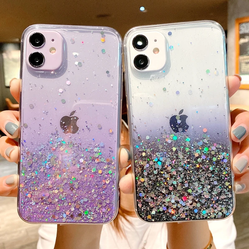 Luxury Glitter Transparent Phone Case For iPhone 11 12 13 14 15 Pro Max XS X XR 7 8 Plus SE 2020 Mini Soft Bumper Back Cover