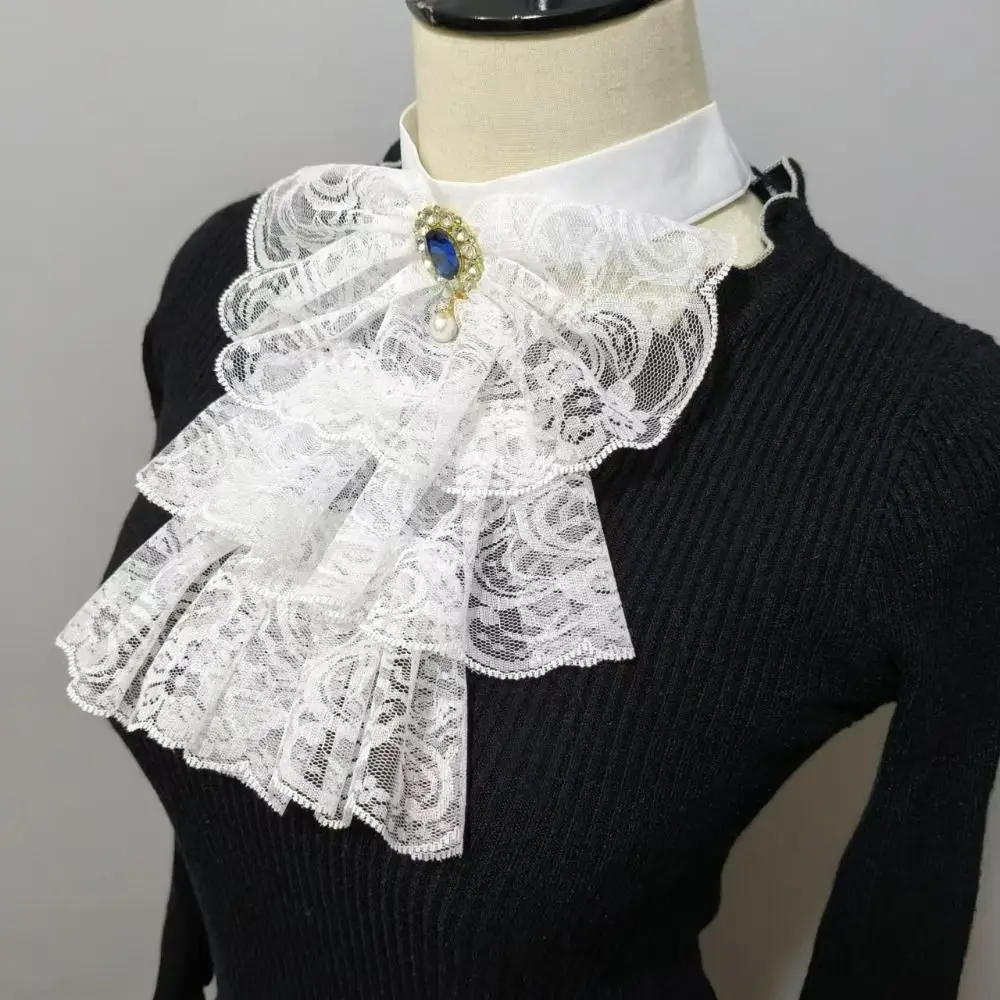 

New Detachable Victorian Lace Collar White Layered Jabot Neck Collar Elizabethan Ruff Collar Stage Party