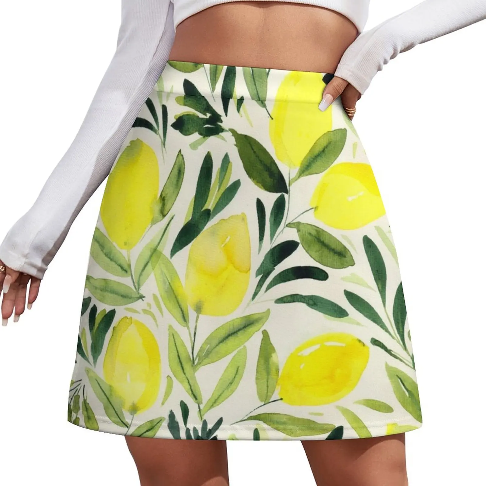 

Lemons watercolor on creme white Mini Skirt Clothing women clothes Mini Skirt