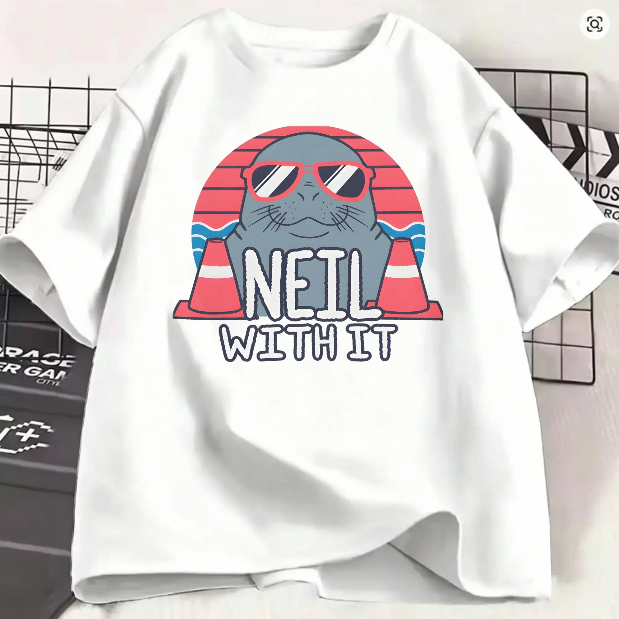 Men T-Shirts Neil The Seal  Creative Pure Cotton Tee Shirt Short Sleeve Deal With It  T Shirt Round Collar Clothing Plus Size