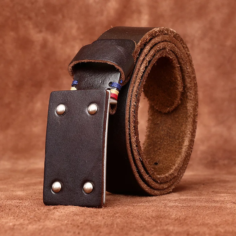 

3.8CM Genuine Leather Belt for Men High Quality Retro Smooth Buckle Jeans Cowskin Thick Belts Fashion Cowboy Waistband Male