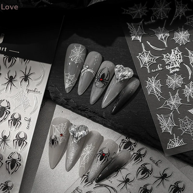 [L&P] 1 ورقة ثلاثية الأبعاد العنكبوت ذاتية اللصق مسمار الفن ملصقات العنكبوت ويب مسمار ملصقات فنية للزينة مانيكير