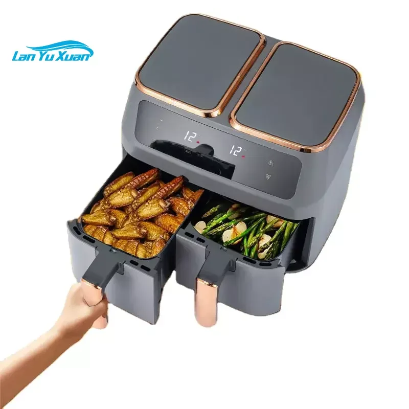 Dropshipping Restaurant China Grill Glass Horno Freidora De Aire Sin Aceite Big Round Plastic Stainless Steel Double Air Fryer