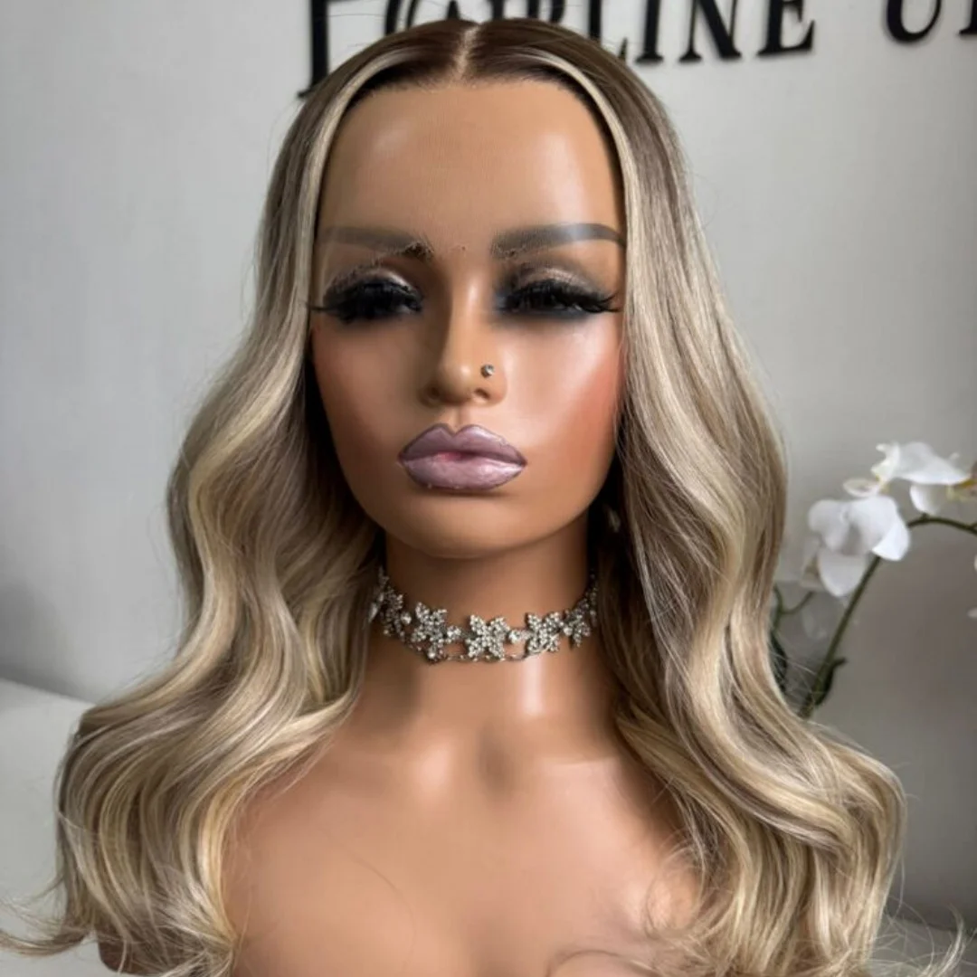 أومبير الرماد شقراء يسلط الضوء على لينة HD الدانتيل شعر مستعار أمامي غلويليس جودة عالية شعر مستعار اصطناعي 13x4 الجزء الأوسط موجة فضفاضة شعر مستعار للمرأة #4