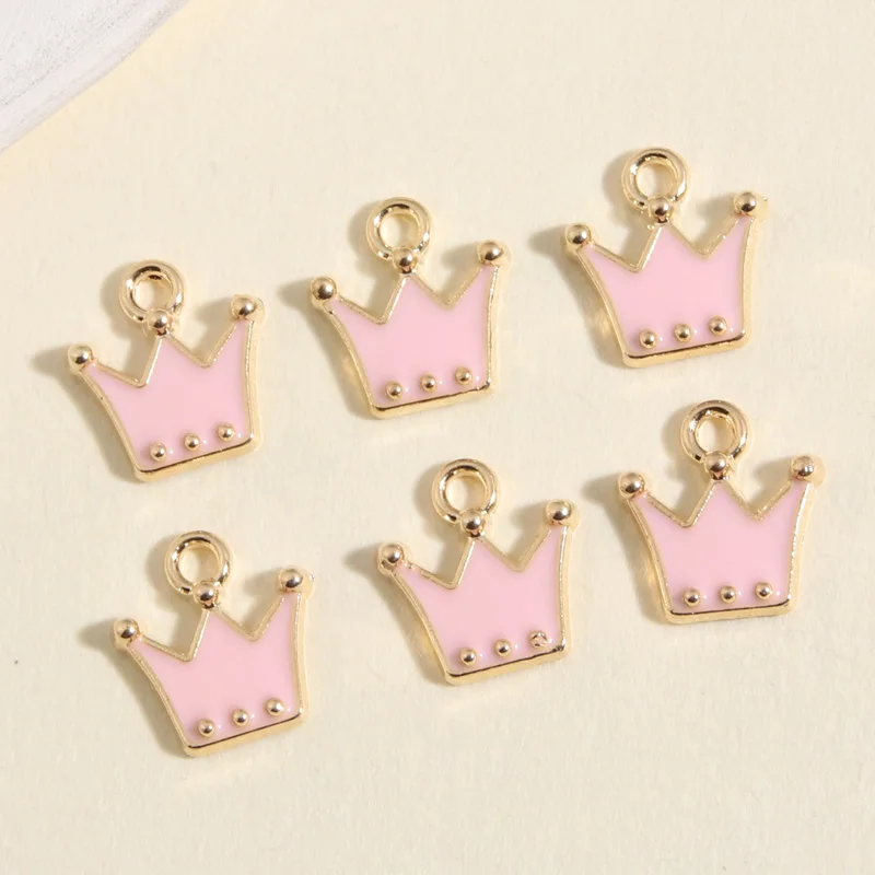 10pcs Gold Color 12x11mm Cute Enamel Mini Crown Charms Princess Pendant Fit DIY Earrings Jewelry Making Handcrafted Accessories