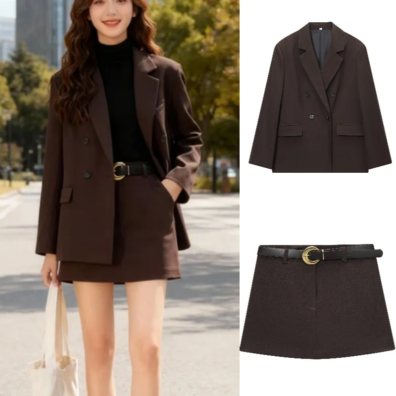 

Осенний модный модный сексуальный двубортный пиджак с подкладкой на плечах 2025 года