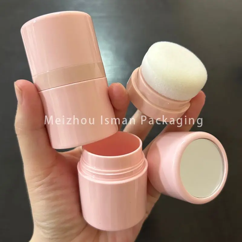 

40Pcs pink mushroom head cosmetic packaging custom logo loose blusher powder container air cushion case with puff and mirror 10g