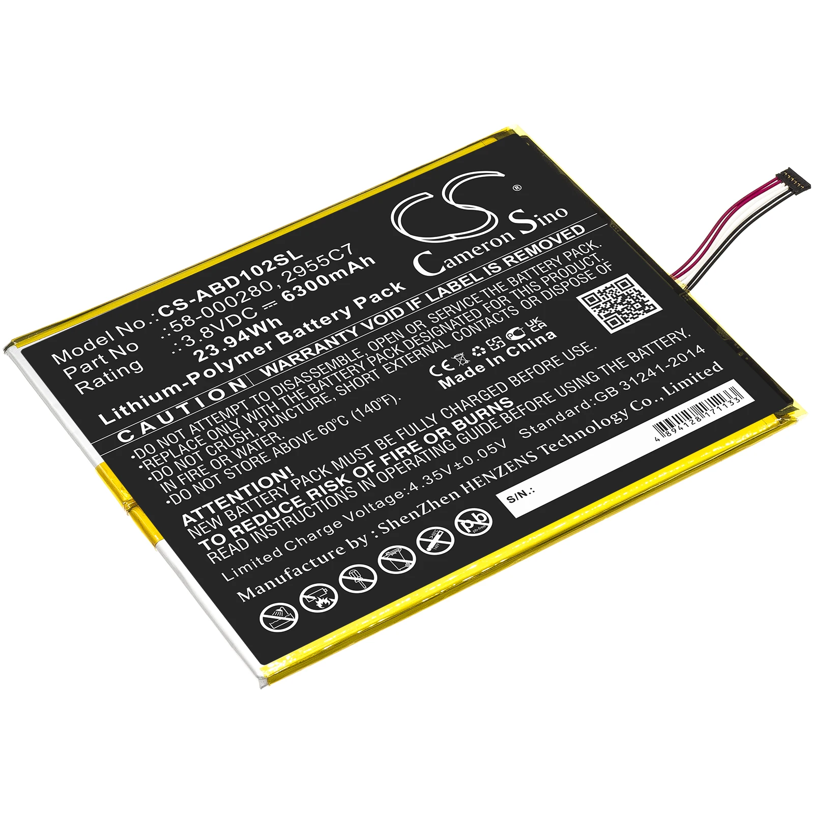 

Tablet Battery For 2955C7 58-000280 Kindle Fire HD 10.1 9th M2V3R5 Volts 3.8 Capacity 6300mAh / 23.94Wh