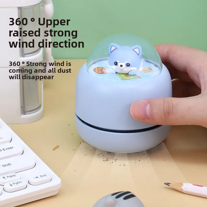 Wireless Desktop Vacuum Cleaner for Kids Students 3 Speed USB Type C Charging Eraser Pencil Dust Cleaner