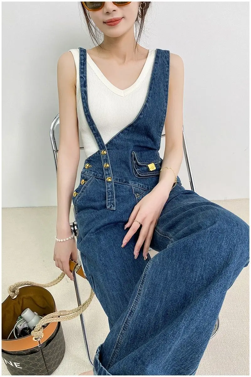 

Женский ассиметричный винтажный комбинезон на подтяжках для молодых девушек в академическом стиле, комбинезоны, женские повседневные Прямые джинсовые брюки в стиле ретро