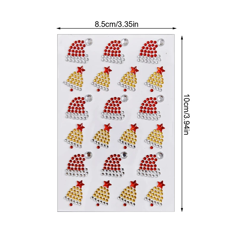 1PC 10*8.5cm Self Adhesive Patch White Snowflake Christmas Makeup Christmas Tree Stickers Rhinestone Eyes Face Temporary Tattoo