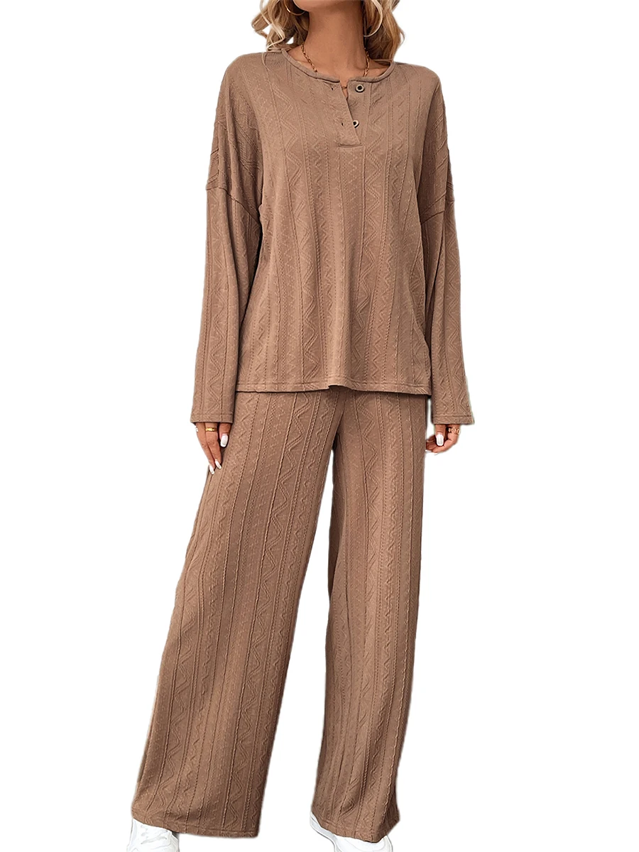 Women s Cozy Autumn Lounge Set featuring Solid Color Long Sleeve Top and Relaxed Fit Pants for Ultimate Comfort and Style