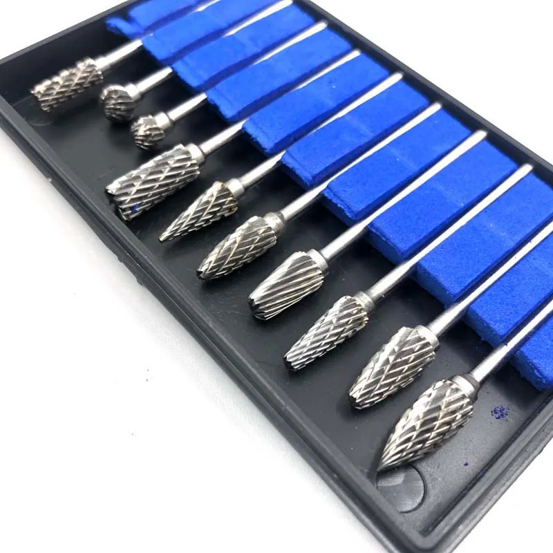 10Pcs Dental Tungsten Carbide Burs Kits Tungsten Dental Milling Cutters Tungsten Steel Grinding Head Lab Burrs Tooth Drill 2.35