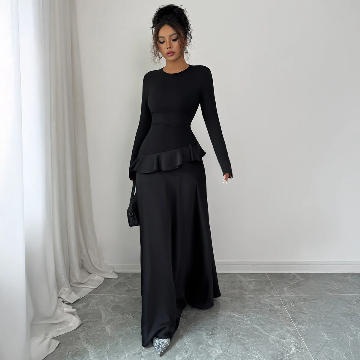 Vestido largo de encaje de manga larga elegante de gama alta ropa de mujer 2025 Otoño Invierno