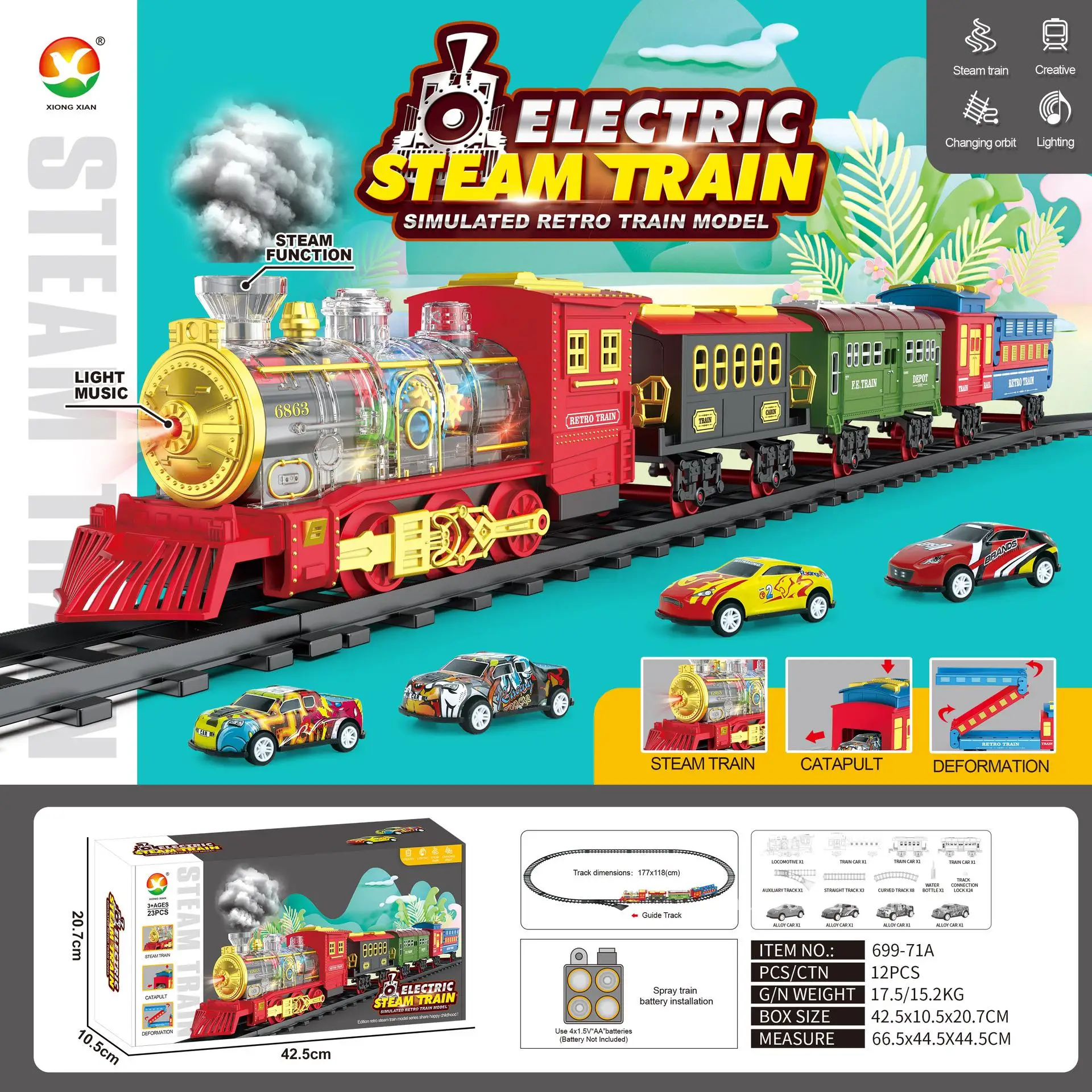 Presentes de Natal trem a vapor ferroviário elétrico pode fumar trem de Natal retrô spray carro