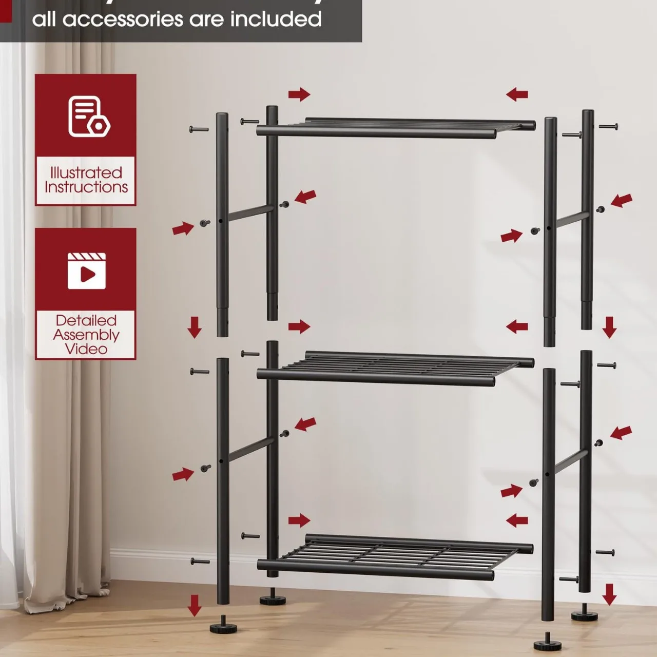 Kitchen microwave oven rack three-layer floor storage shelf multi-functional item classification storage multi-functional storag