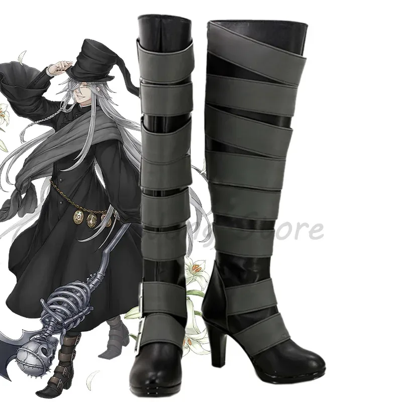 

Черный дворецкий Kuroshitsuji Undertaker, высокие сапоги, аниме, косплей, аксессуары для Хэллоуина, карнавала, вечеринки, обувь на заказ, любой размер