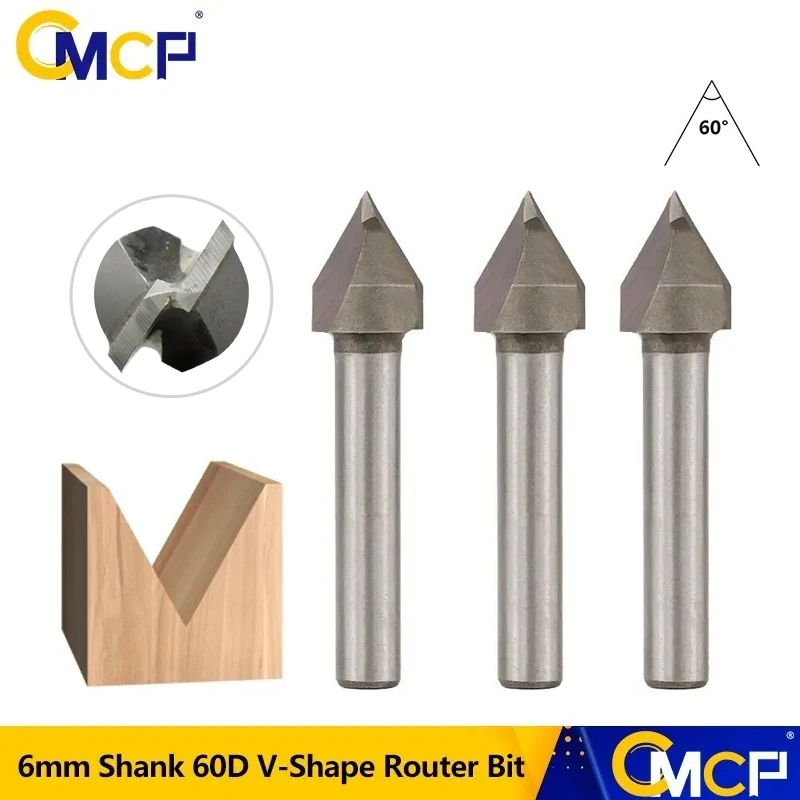 

CMCP V Slot Milling Cutter 6mm Shank 10mm Diameter 60 Degree Wood Router Bit Carbide End Mill for Woodworking