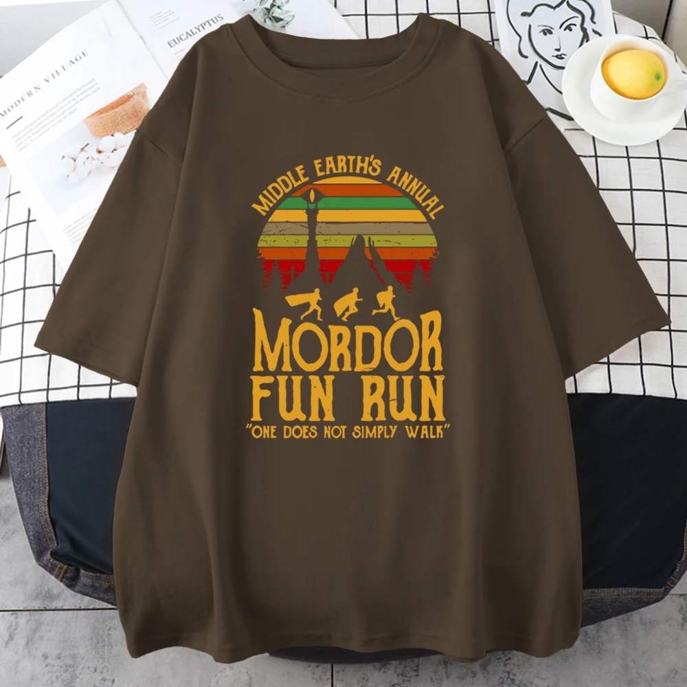 Middle Earth\'s Annual Mordor Fun Run Print Mans T Shirts Crewneck Vintage Breathable Tee Clothing Loose All-math Men Cotton Tops