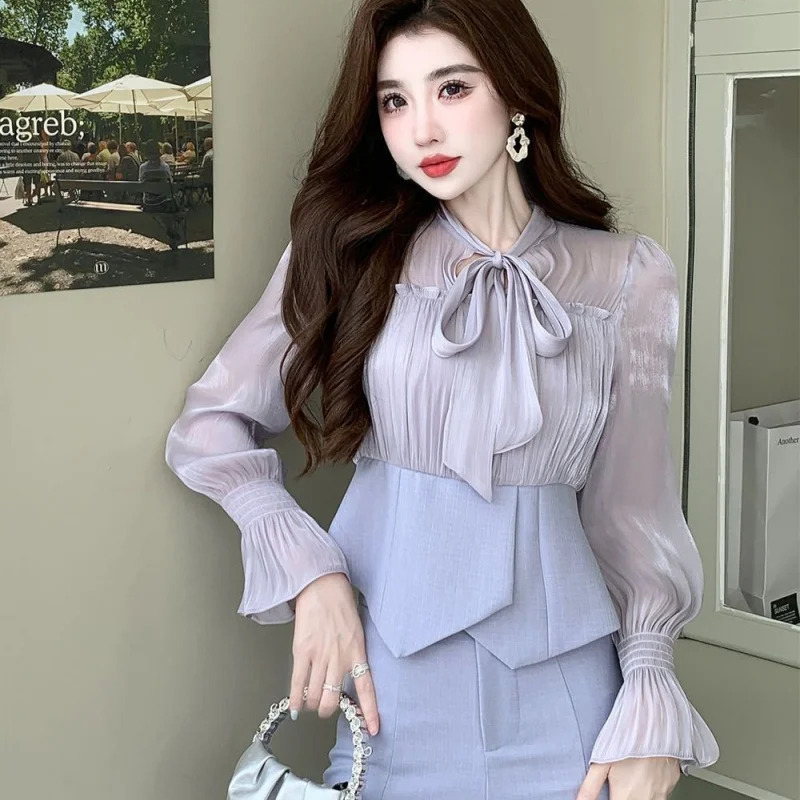 2024 New Spring Fashion Set Western Style Shirt Flare Pants Small Fragrant Wind Slimming Casual Suit Two Piece Set for Woman