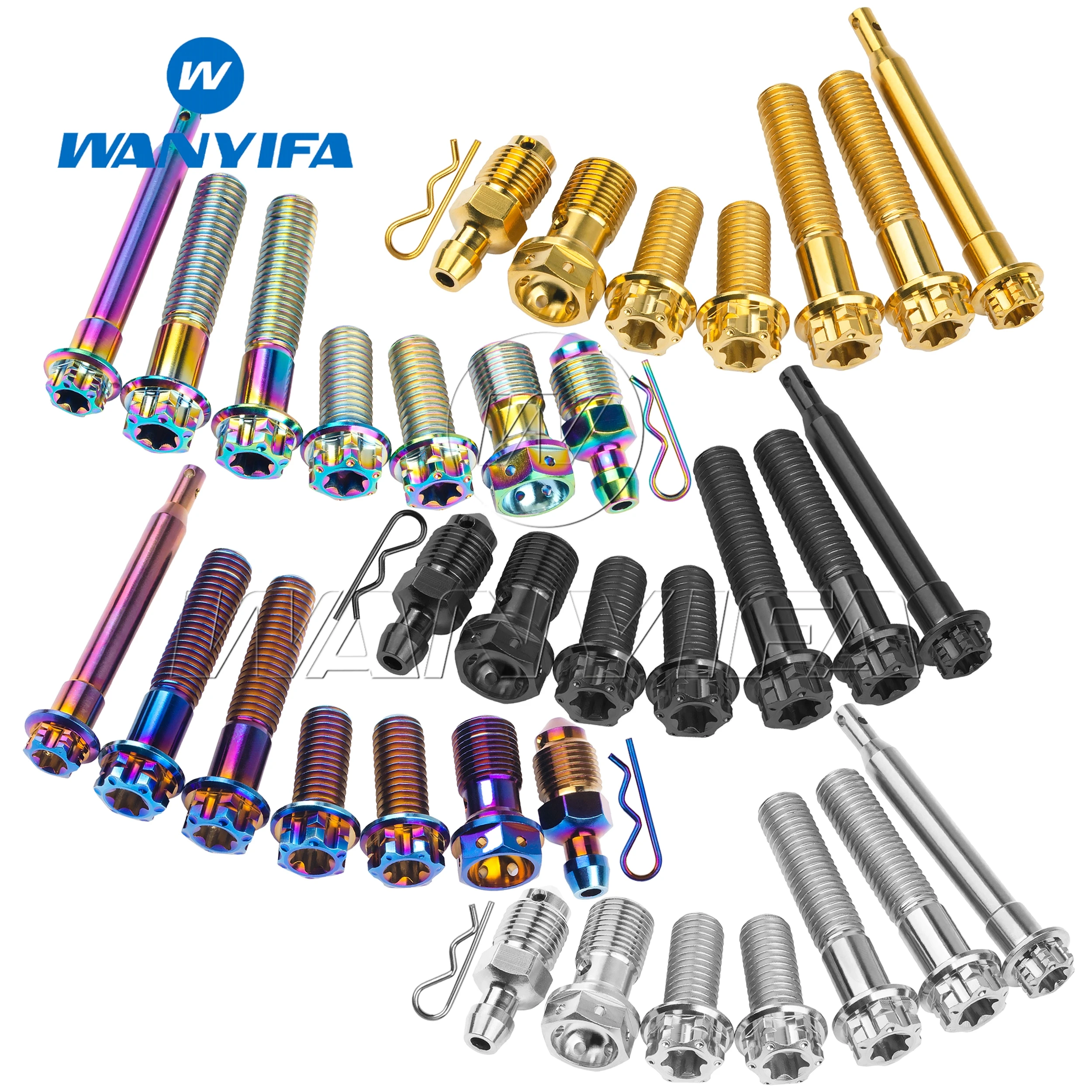 Wanyifa Titanium Bolt Caliper Bleed Nipple Banjo Caliper Pin M8 Torx Head Screws Caliper Set for Motorcycle Brembo Brake Caliper