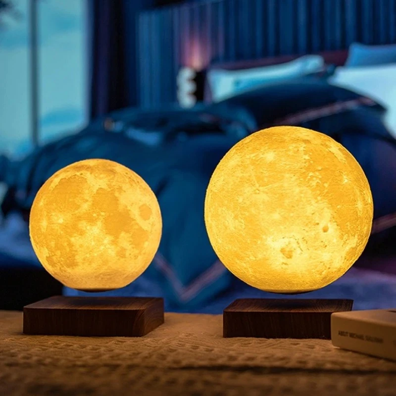 

LED Moon Lamp with Wooden Base Magnetic Levitation 3D Printing Desk Light 3 Color Temperature Moon Lamp Bedside Night Lights