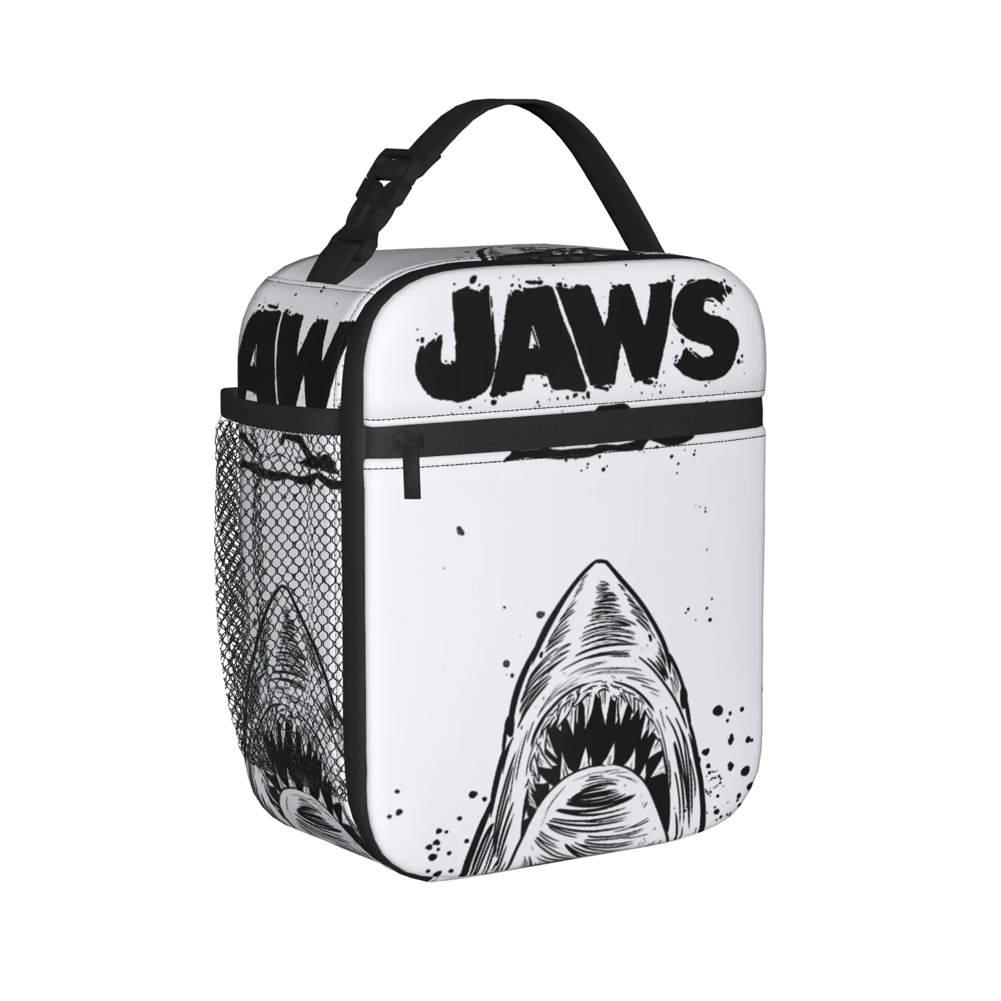 Jaws 50th Anniversary Poster Black and White Sketch Lunch Bag Portable Zipper Lunch Box For Unisex Waterproof Print Cooler Bag