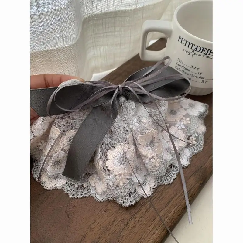 Spitzen-Schleifen-Haarspange für Damen, koreanische Vintage-Blumen-Haarspangen, Halb-Pferdeschwanz-Haarnadeln, süße Haar-Accessoires, Mädchen-Geschenk – Detail 4