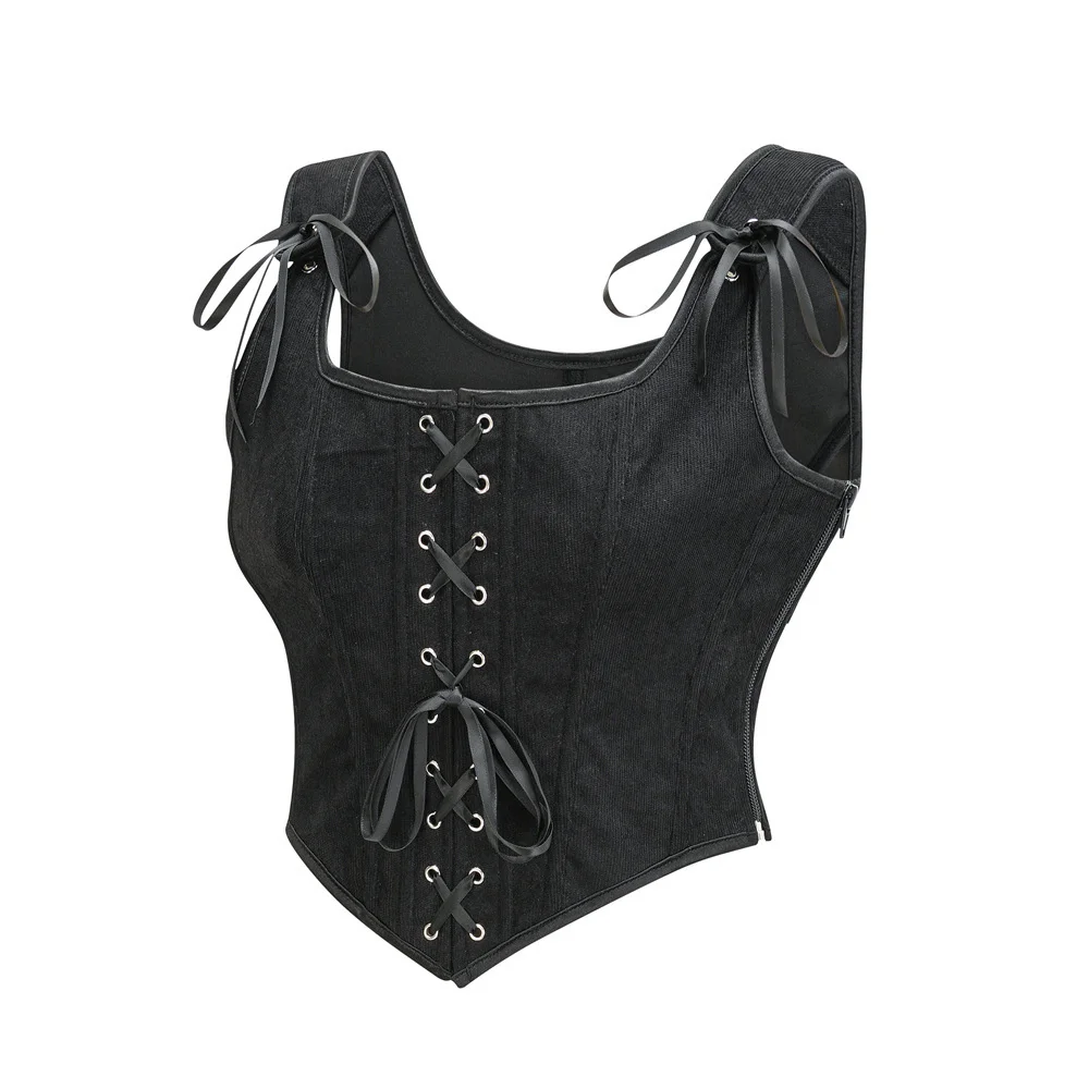 

Vintage Victorian Corset Vest Women Side Zipper& Front Lace Up Tank Top Corset Punk Goth Clothing Sexy Corselet Feminino