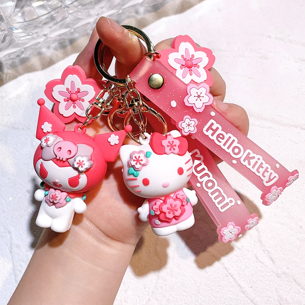 Sanrio Cute Girl Keychain Bag Pendant Pink Kuromi Melody Cinnamoroll Car Key Sanrio Accessories Set Ring Backpack Holiday Gifts