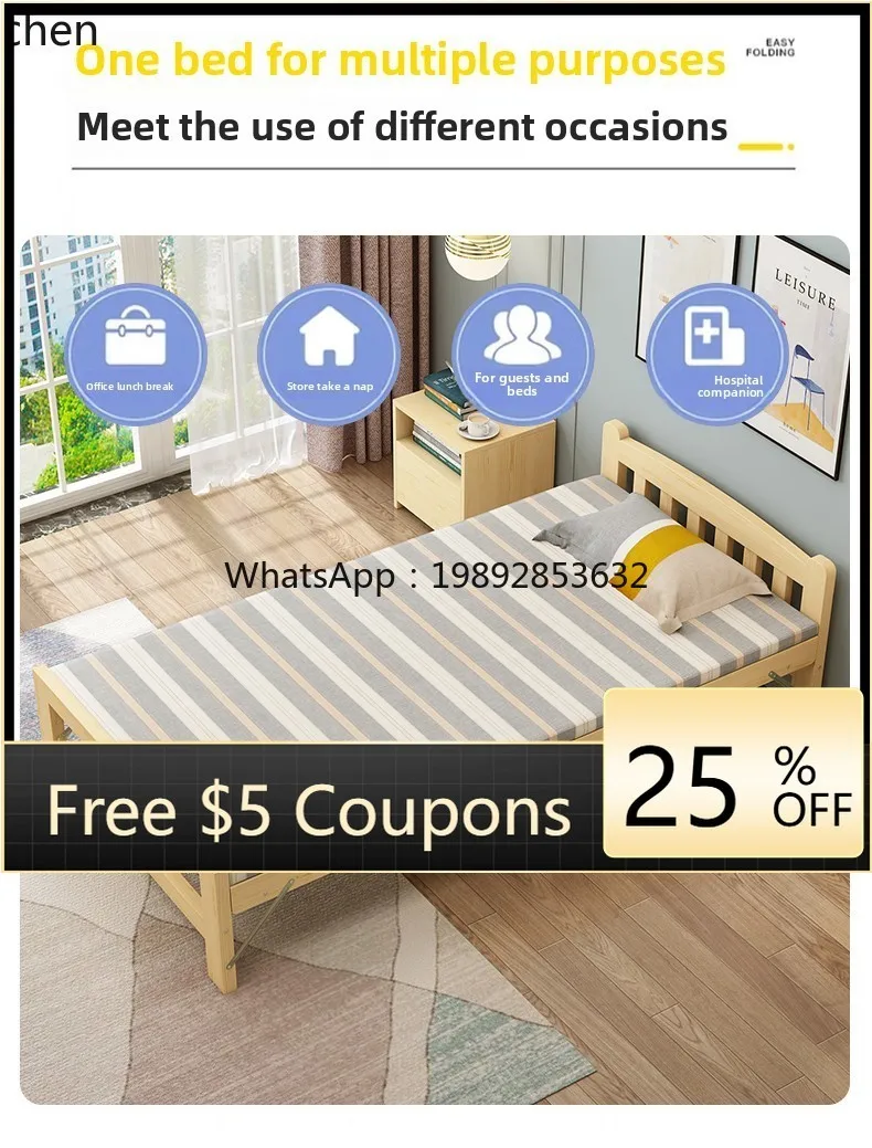 

solid wood folding household single double bed adult nap office simple bed