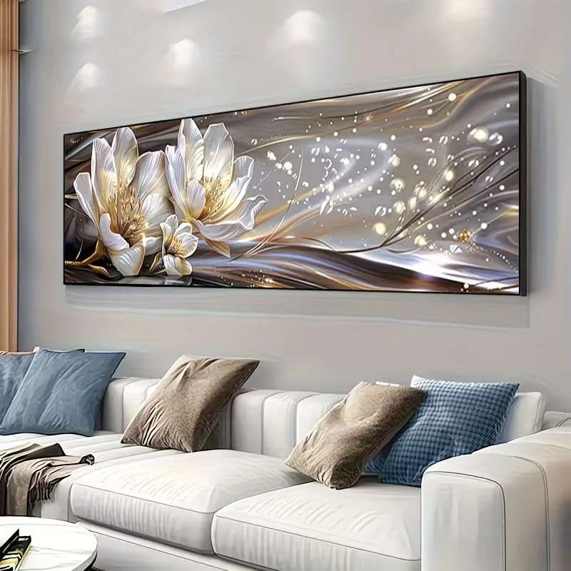 5D DIY Diamond Paintings Full Square Round Mosaic White Magnolia Flower Diamond Embroidery Cross-Stitch Home Wall Decor