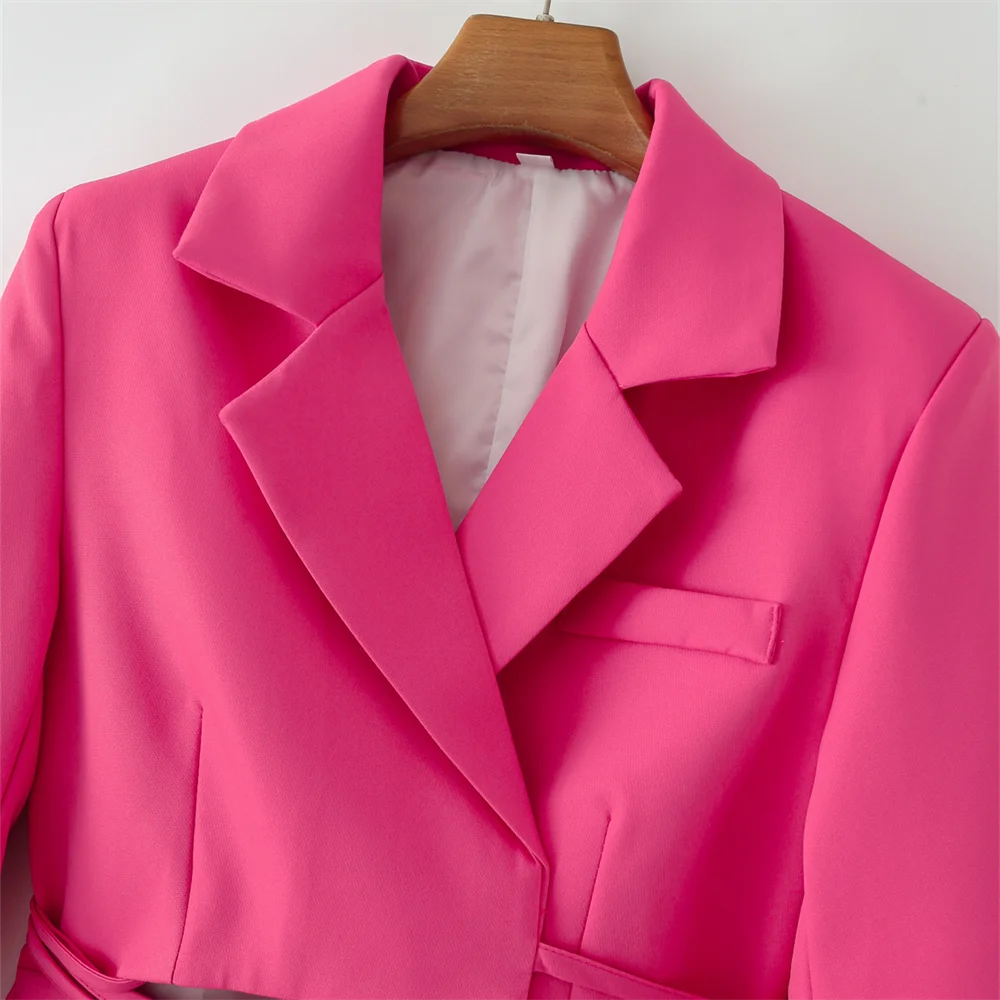 PB&ZA 2024 Spring New Women\'s Fashion and Elegance Commuting Versatile Casual Rose Red Personalized Suit Coat