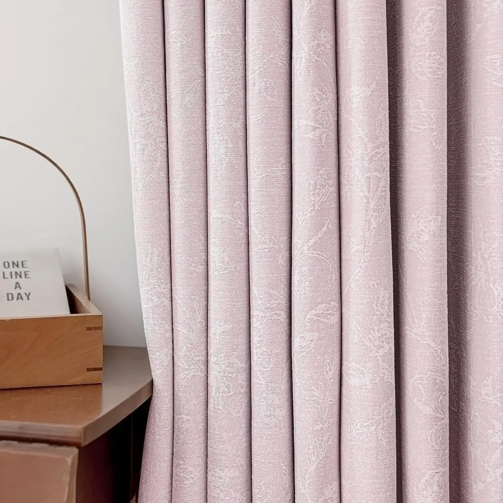 96 cortinas opacas de jacquard floral rosa para habitación de niñas, paneles de ojales aislados de chenilla