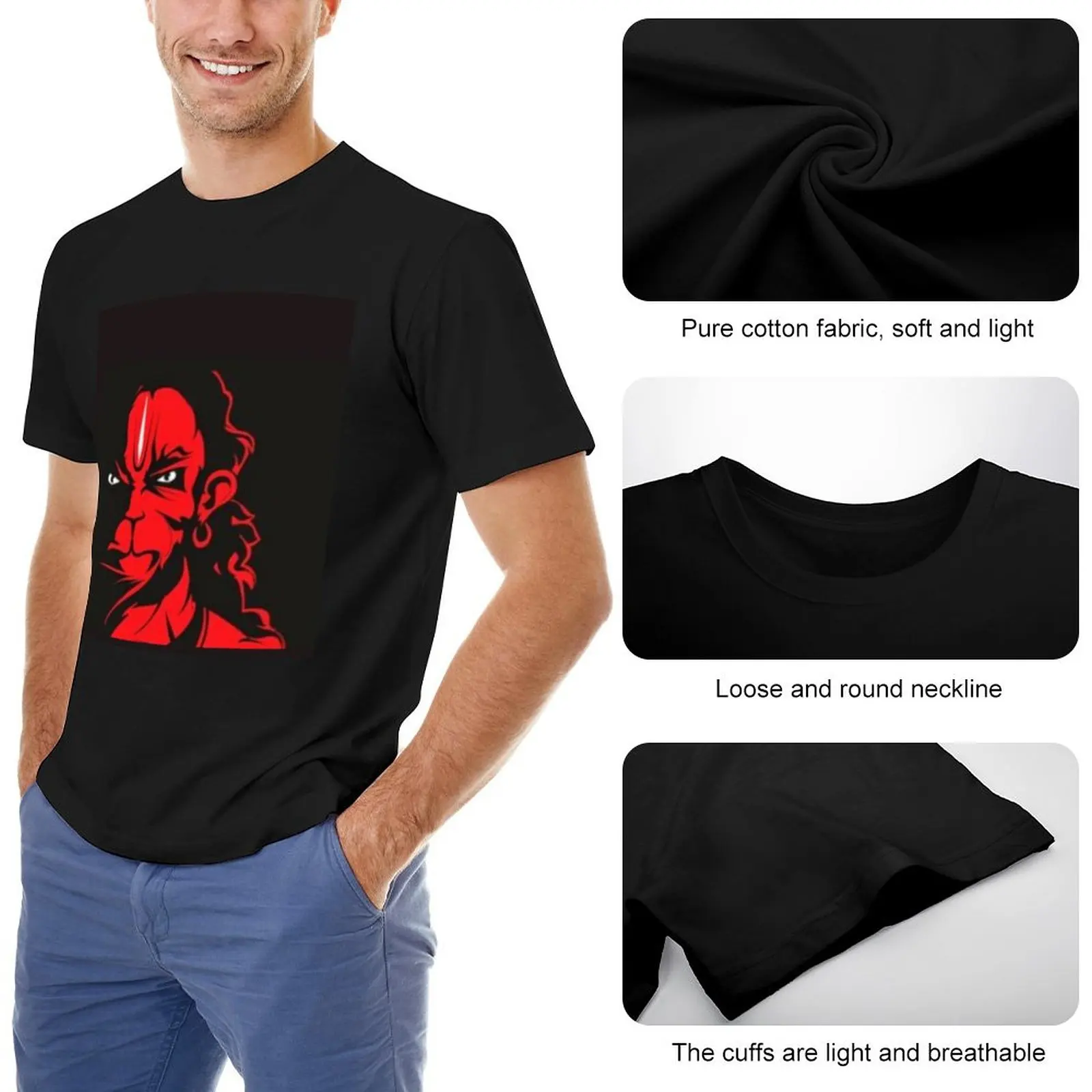 Lord Hanuman T-Shirt sublime t shirt aesthetic clothes black t shirt mens cotton t shirts