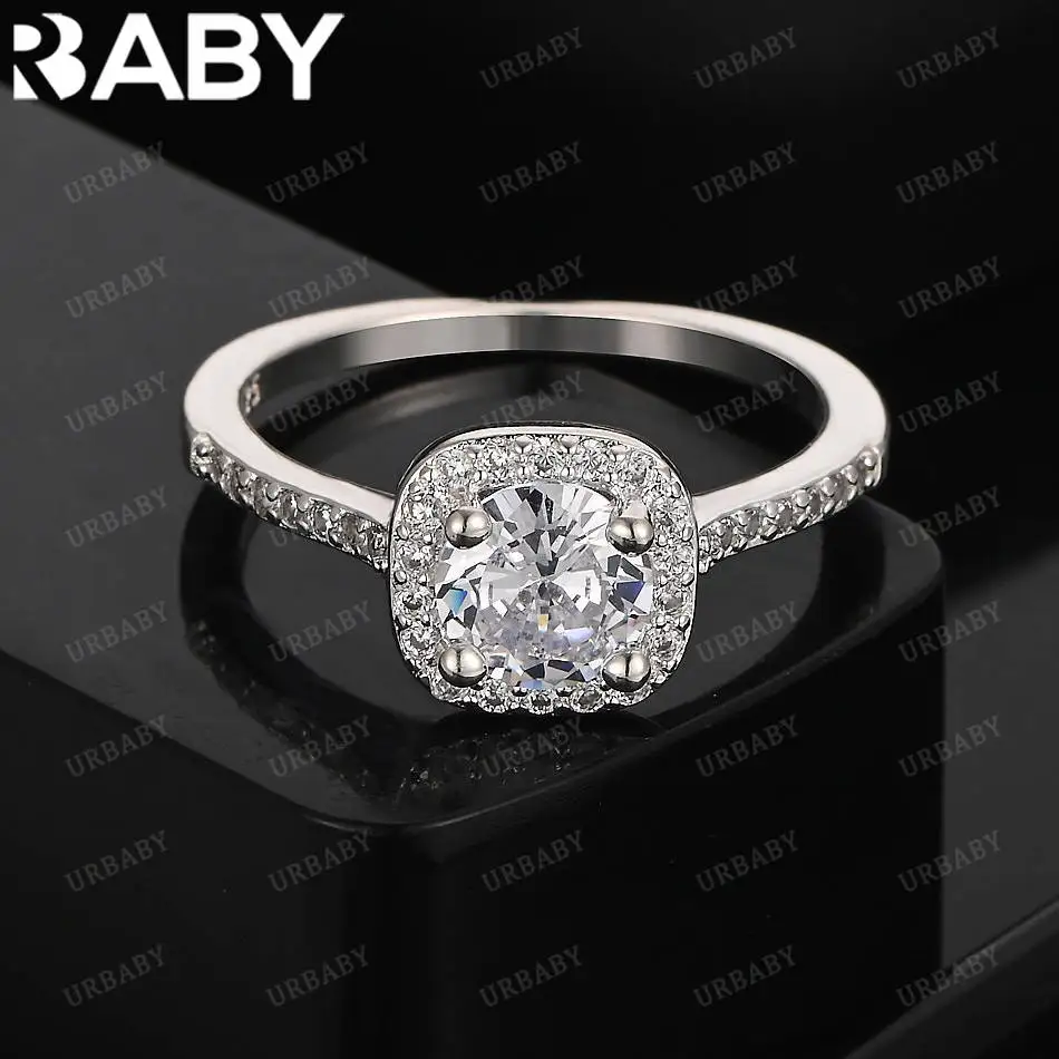 

URBABY 925 Sterling Silver Square Zircon Wedding Ring For Women Grace Jewelry Trend Fashionable Birthday Party Gifts