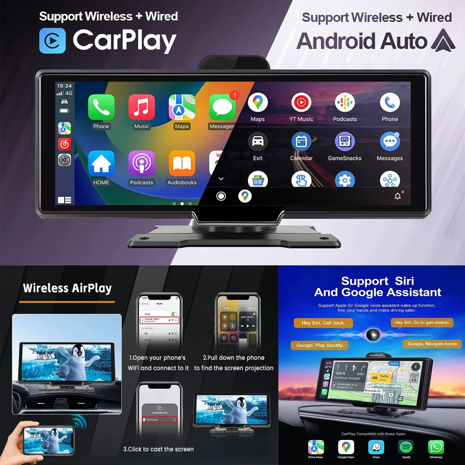 10.26In 4K DVR Wireless CarPlay Android Auto Dash Cam GPS Navigation 170° Wide Angle 24H Parking Monitor Night Vision image 5