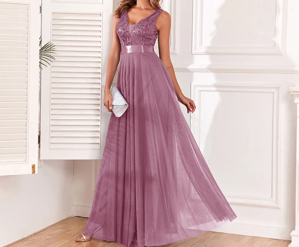 Mesh Dress Women High Waist Long Dresses Party Sleeveless V Neck Elegant Evening Vestidos Gown High Waist Summer Night Wedding